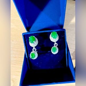 Burmese Natural Jade classic drop earring in sterling silver